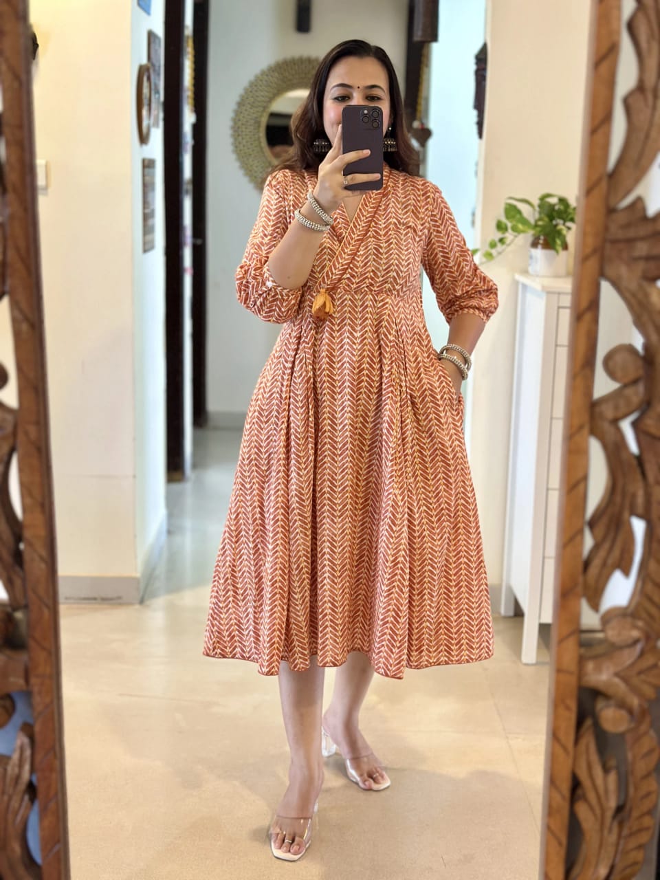 orange midi dress, cotton midi dress, suitkari