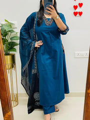 Blue dupatta set, Cotton Dupatta Set, Suitkari