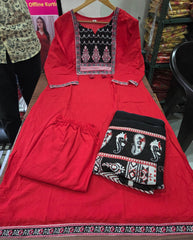 Red Dupatta set, Cotton Dupatta Set, Suitkari