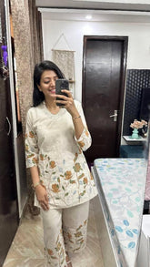 Perfect Off-White Yellow Print Cotton Flex Co-Ord Set