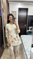 Perfect Off-White Yellow Print Cotton Flex Co-Ord Set