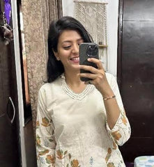 Perfect Off-White Yellow Print Cotton Flex Co-Ord Set