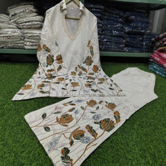 Perfect Off-White Yellow Print Cotton Flex Co-Ord Set