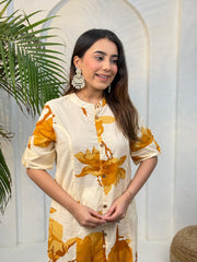Cream & Mustard Floral Printed Co-Ord Set