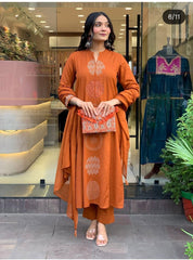 Rust Orange Dupatta Set, Cotton Dupatta set, Suitkari