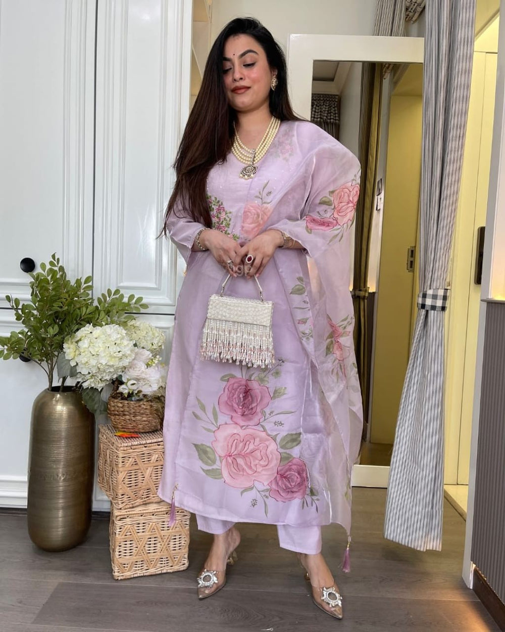 Pink dupatta set, cotton dupatta set, suitkari