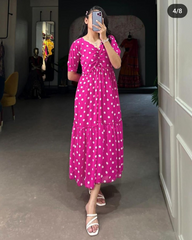 PINK AND YELLOW POLKA DOT LONG DRESS