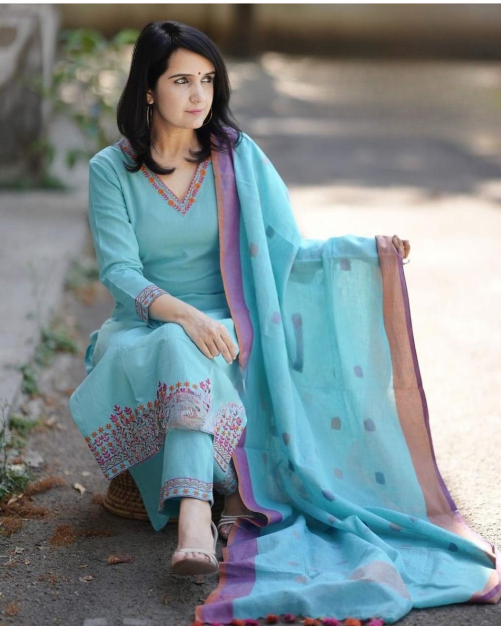 blue dupatta set, cotton dupatta set, suitkari