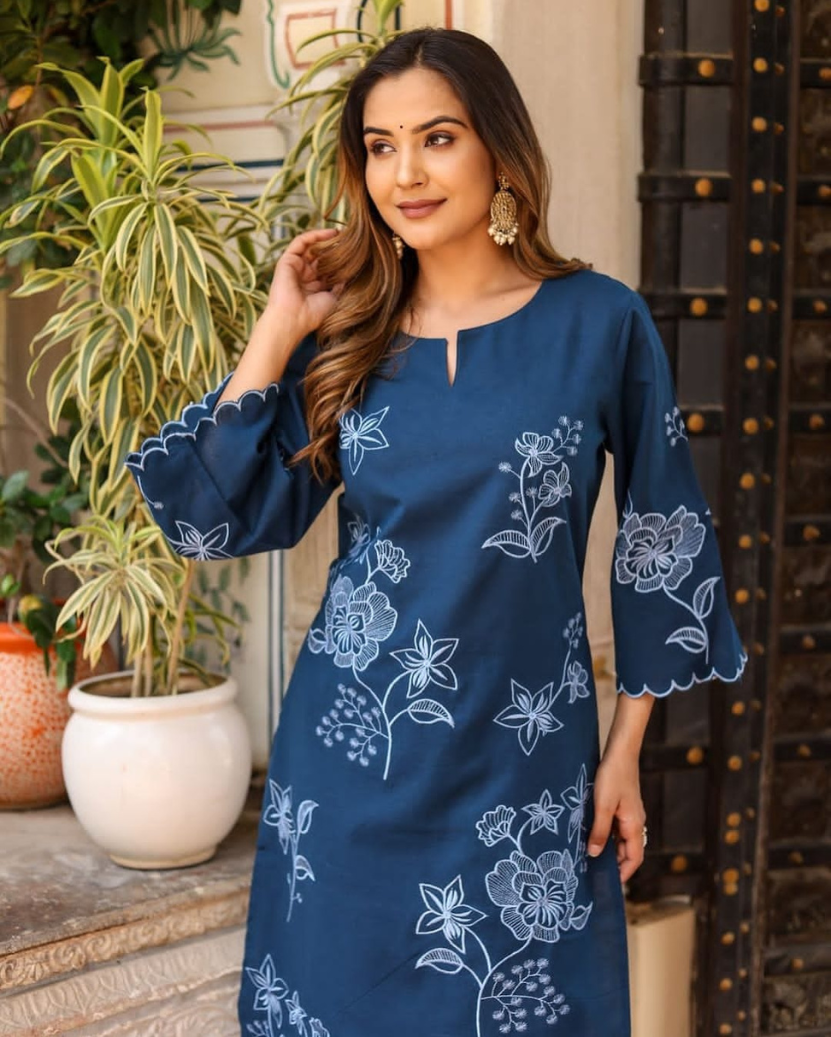 Cotton Embroidery Kurti Pant suit