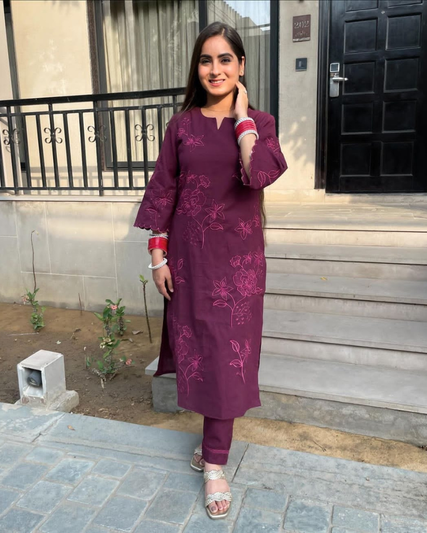 Cotton Embroidery Kurti Pant suit