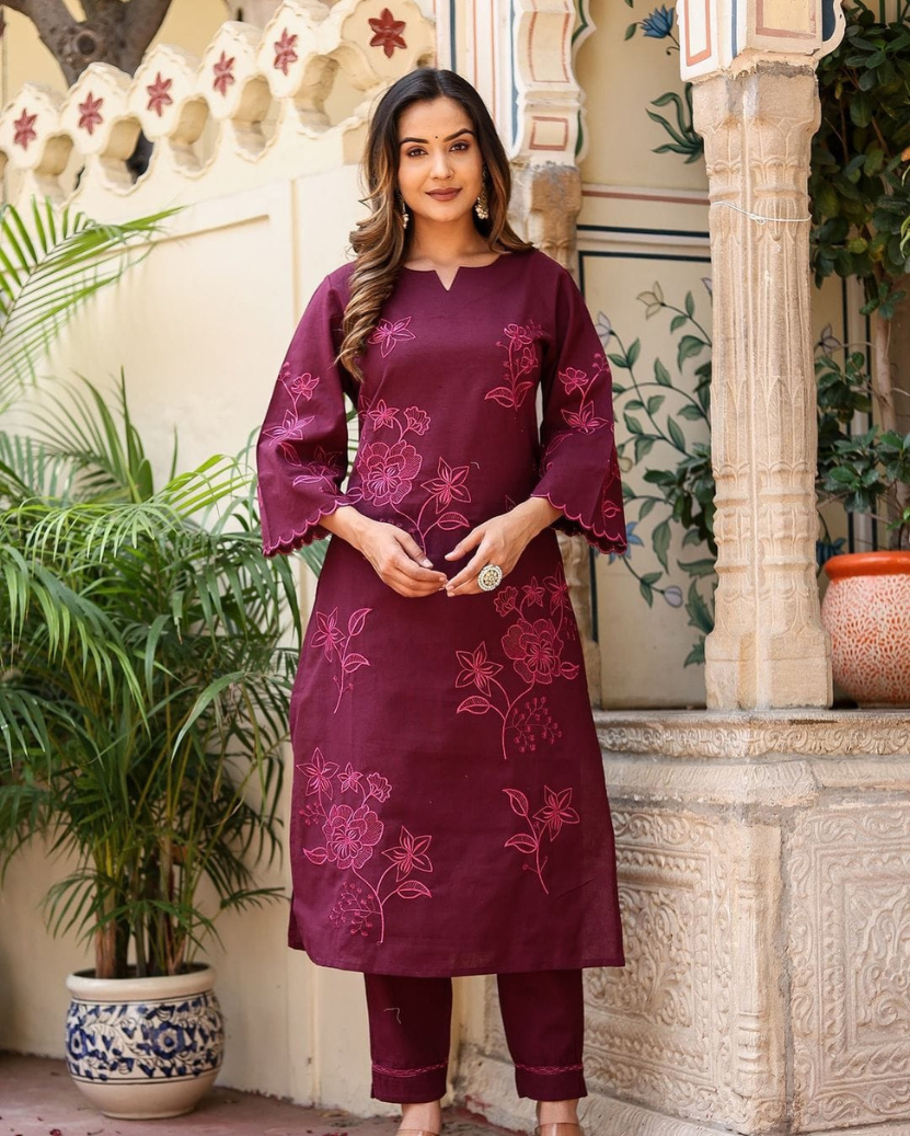 Cotton Embroidery Kurti Pant suit