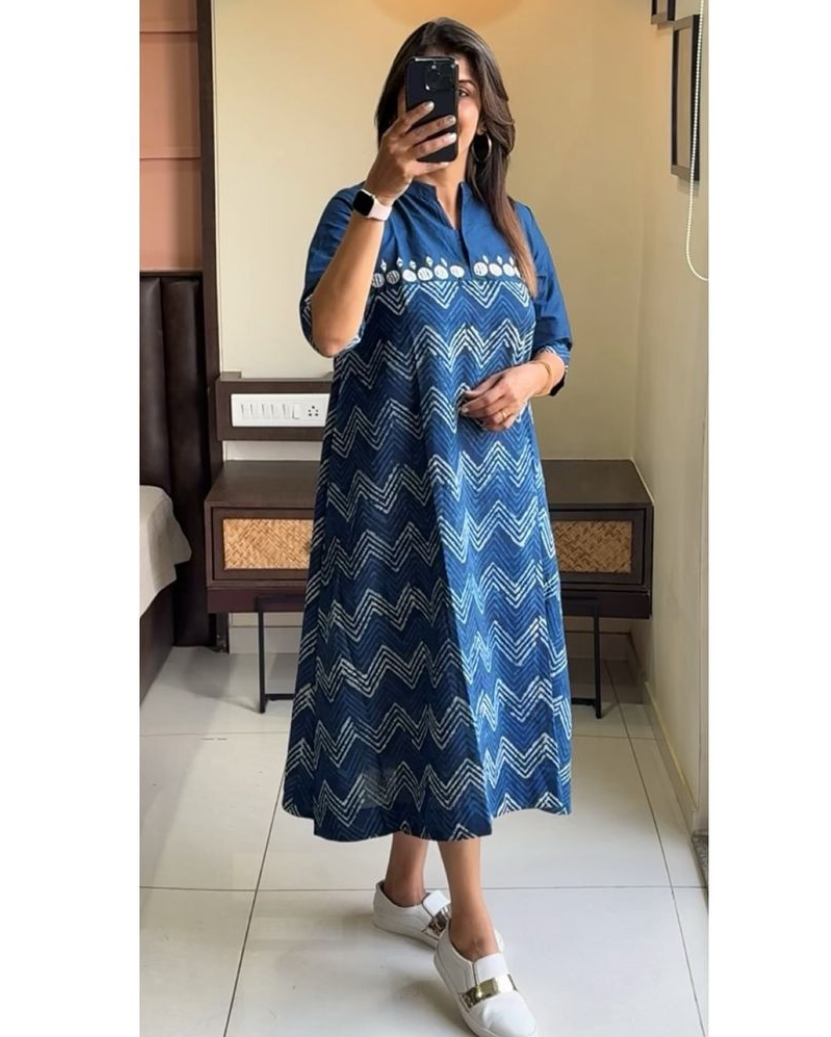 Cotton Zig Zag middi Gown dress