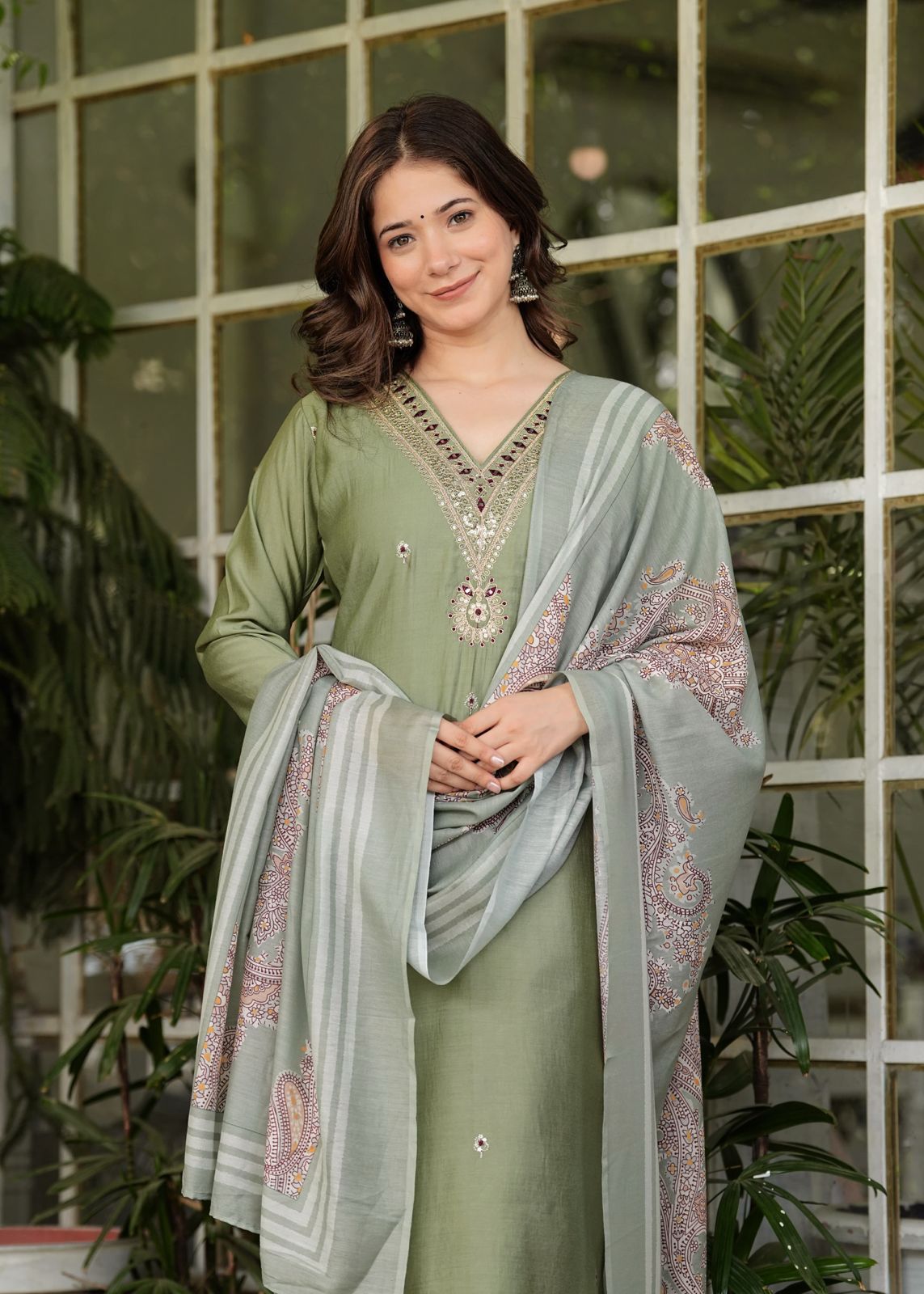 Beautiful Roman Silk Kurti With Classy Comfort Pant and Silk Printed Dupatta