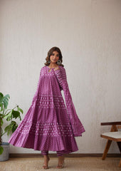 Women's Printed Cotton Dupatta Set in Full Sleeves