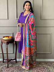 Cotton Kurta with Bottom & Mirror Silk Dupatta