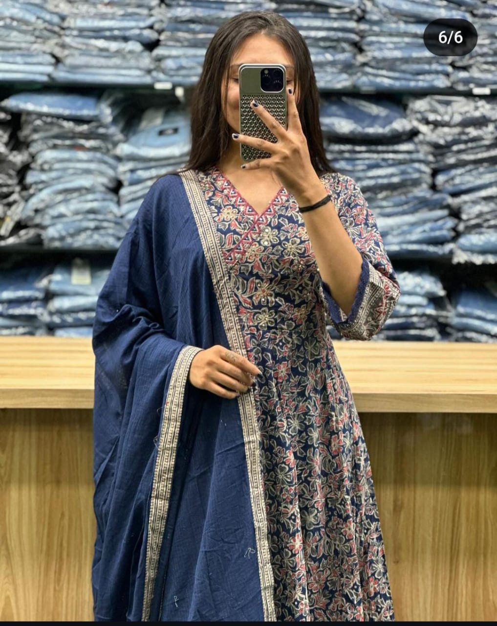 Blue Angrakha kurta set with Dupatta