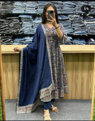 Blue Angrakha kurta set with Dupatta