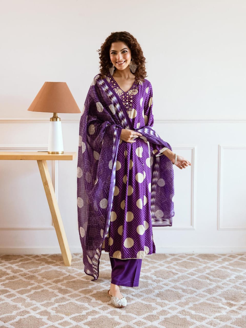 Polka Dot A Line Dupatta Set