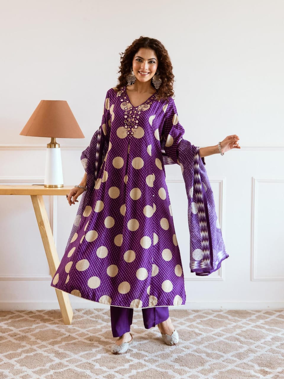 Polka Dot A Line Dupatta Set