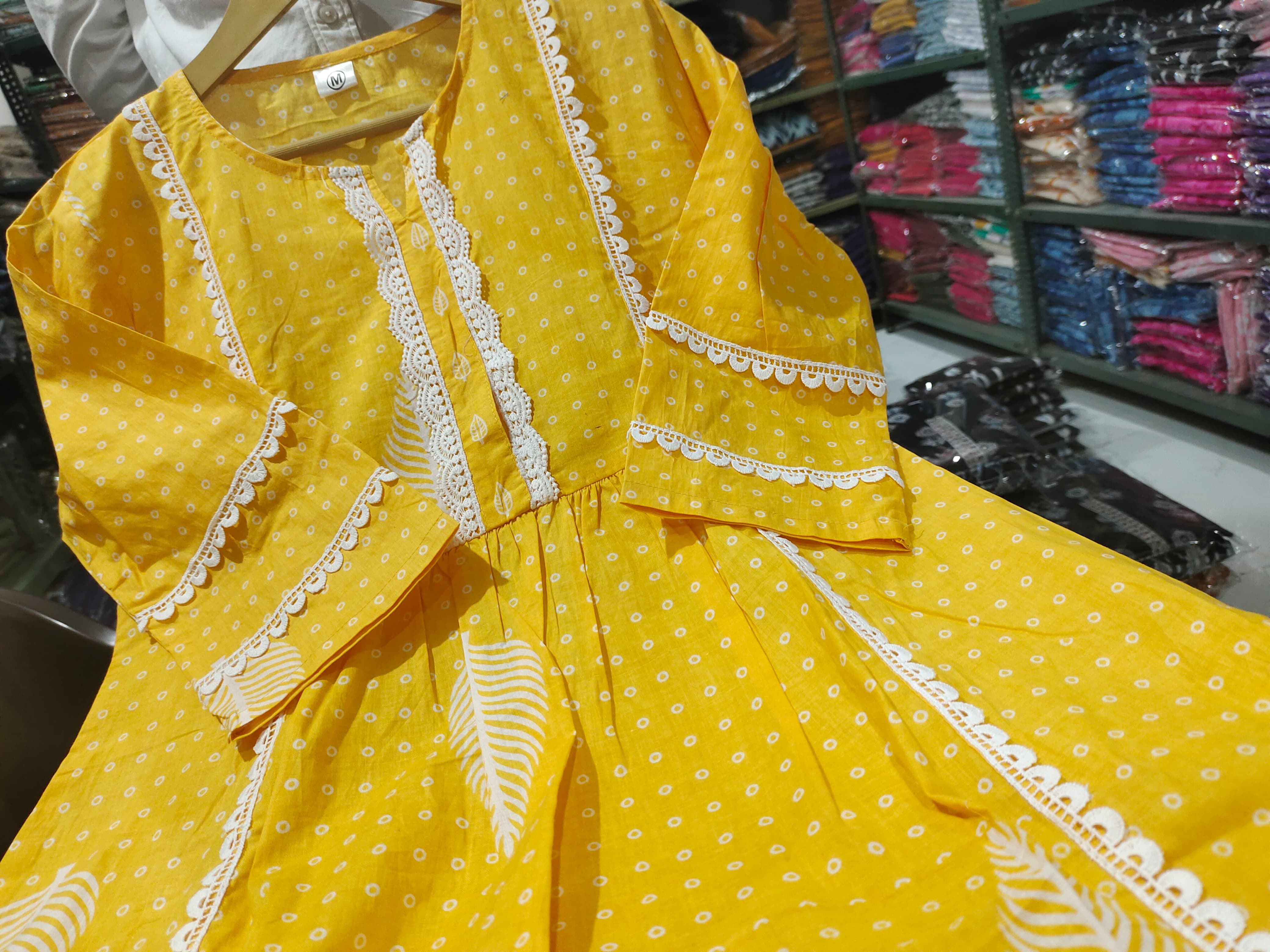 Women Yellow cotton kurta Pant with Dupatta set