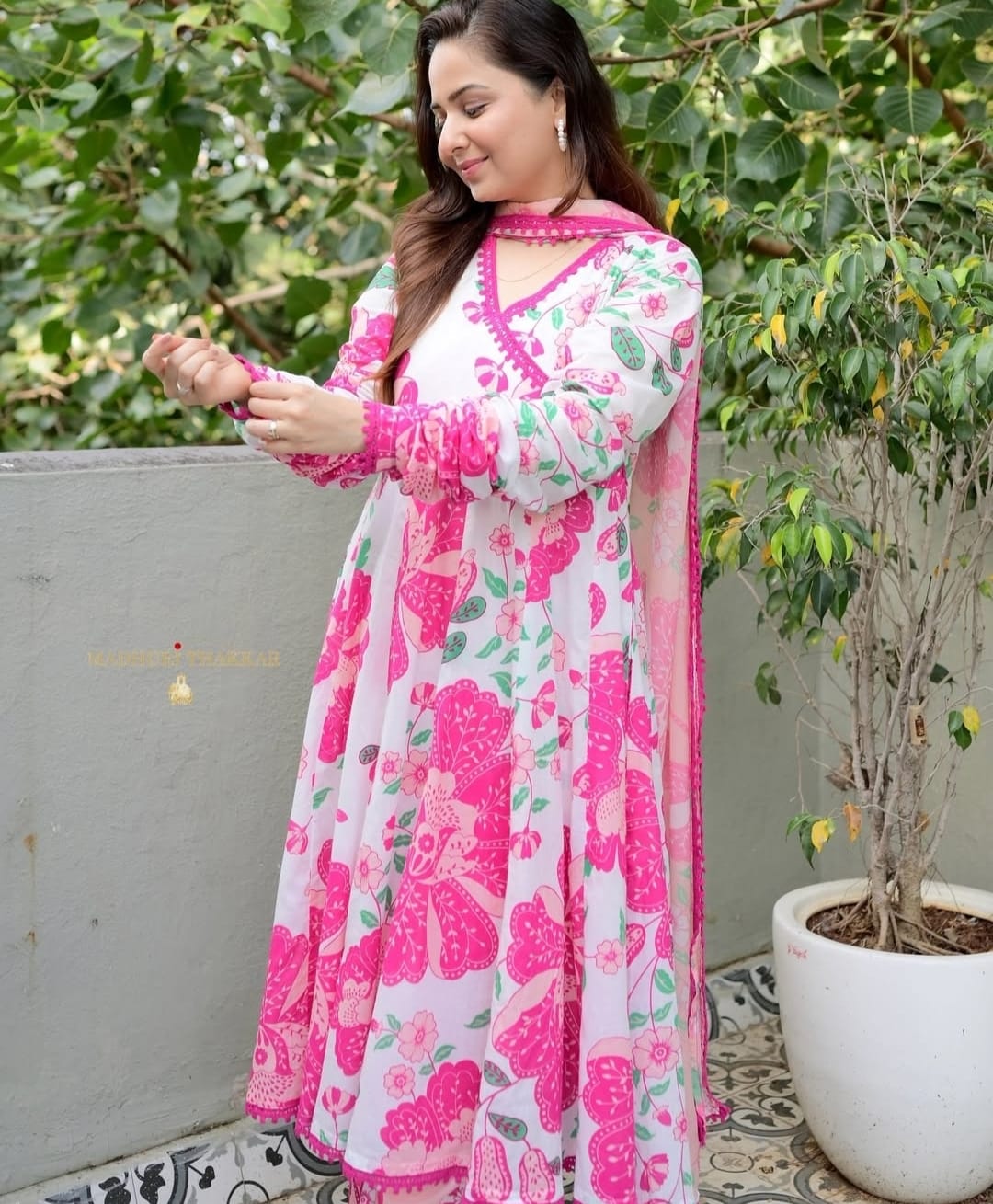 Pink Fuchsia Blossom Kurta Pant With Dupatta Set