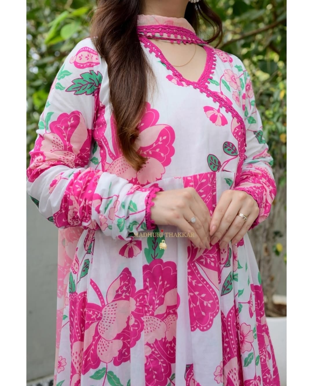 Pink Fuchsia Blossom Kurta Pant With Dupatta Set