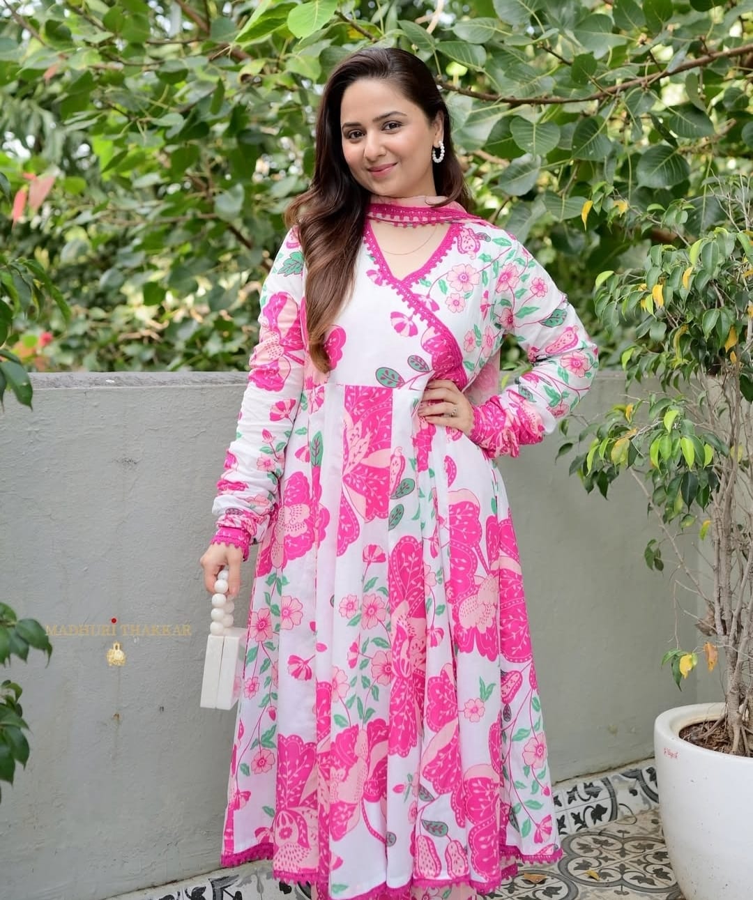 Pink Fuchsia Blossom Kurta Pant With Dupatta Set