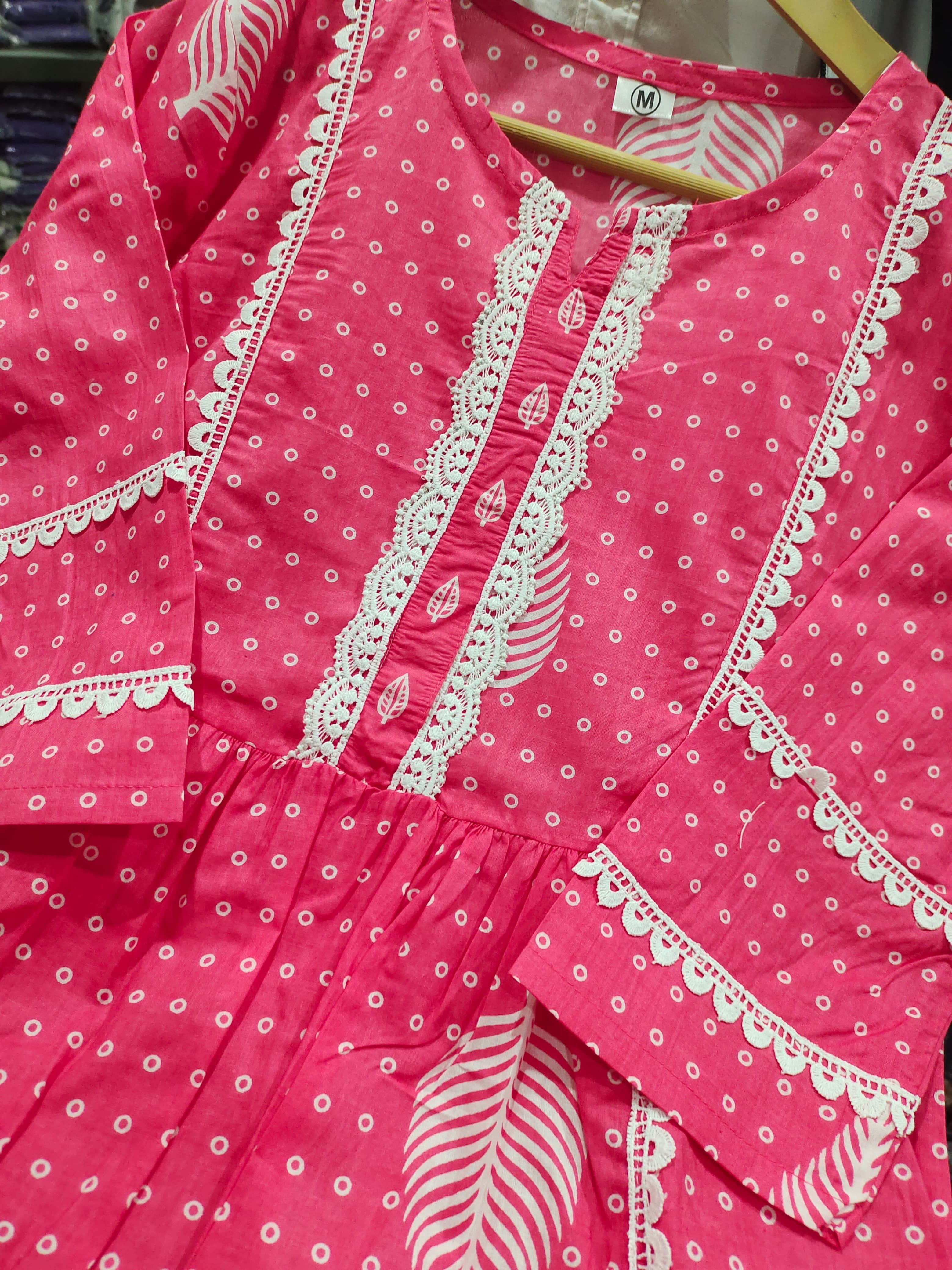 Women Pink cotton kurta Pant with Dupatta set