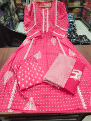 Women Pink cotton kurta Pant with Dupatta set