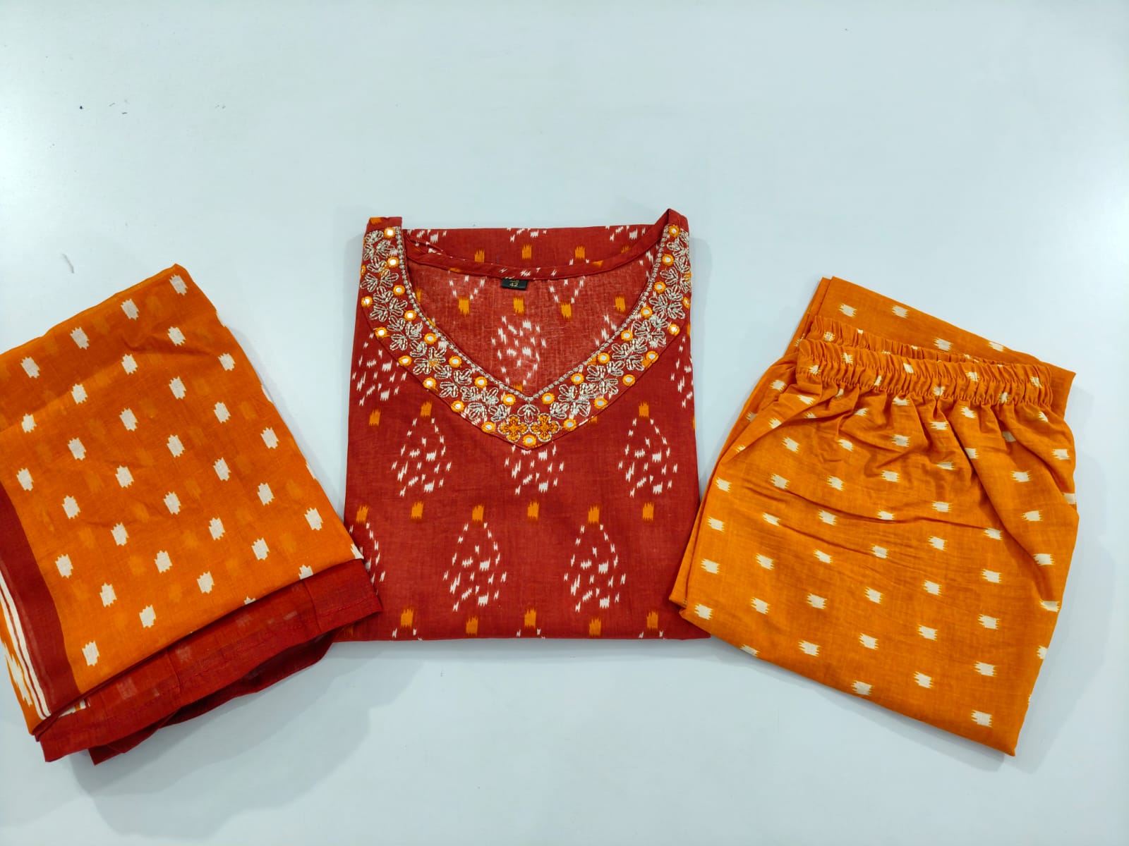 Ruby Red Heritage Kurta Pant Set With Dupatta