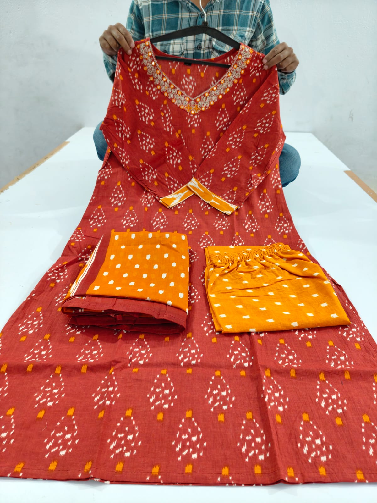 Ruby Red Heritage Kurta Pant Set With Dupatta