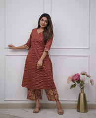 Women Red Kurta And Pant Set