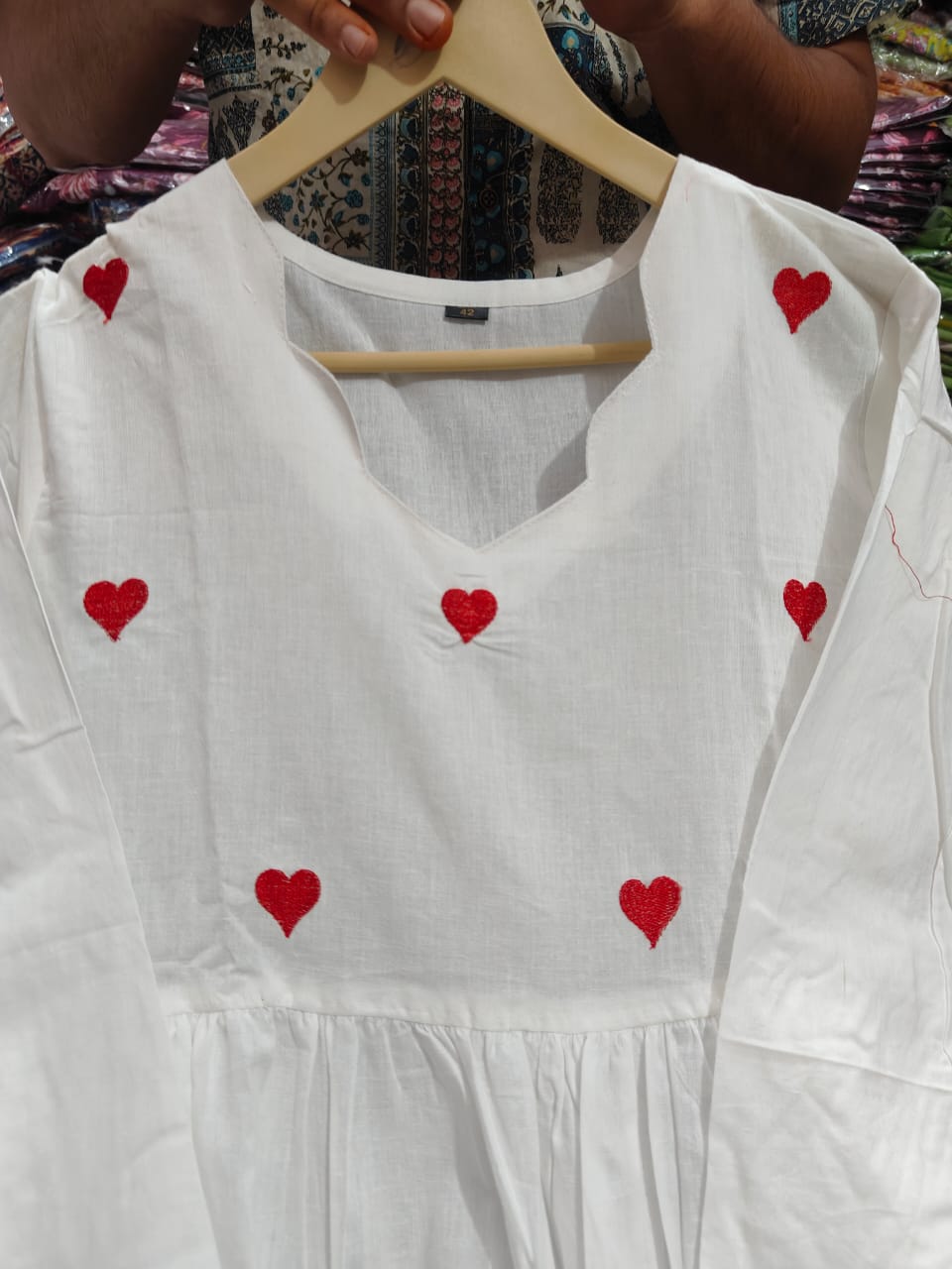 Red Hearts White Kurta Pant with Malmal dupatta Set