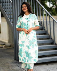 Aqua Floral Leaf Cotton Co-Ord Set