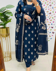 Elegant Teal Blue Kurta Pant and Dupatta Set