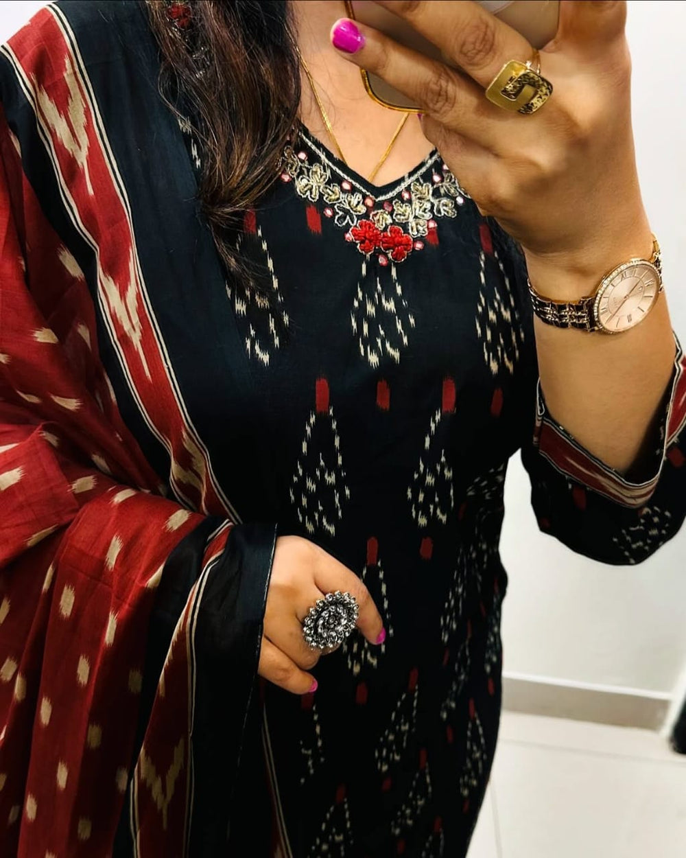 black dupatta set, cotton dupatta set, suitkari