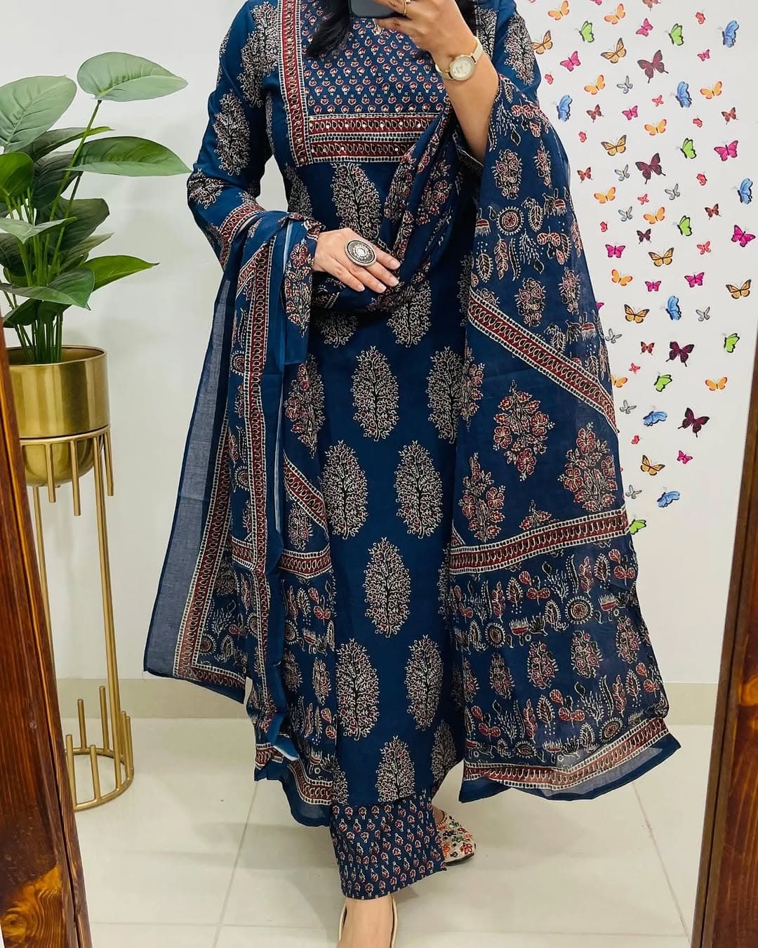 Cotton Dupatta set, Blue kurta pant with dupatta , suitkari