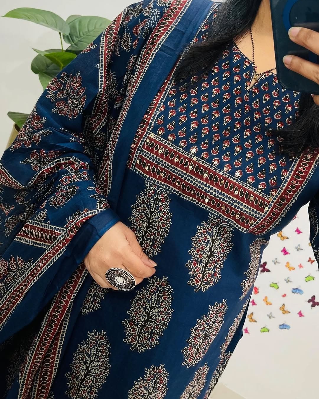 Cotton Dupatta set, Blue kurta pant with dupatta , suitkari