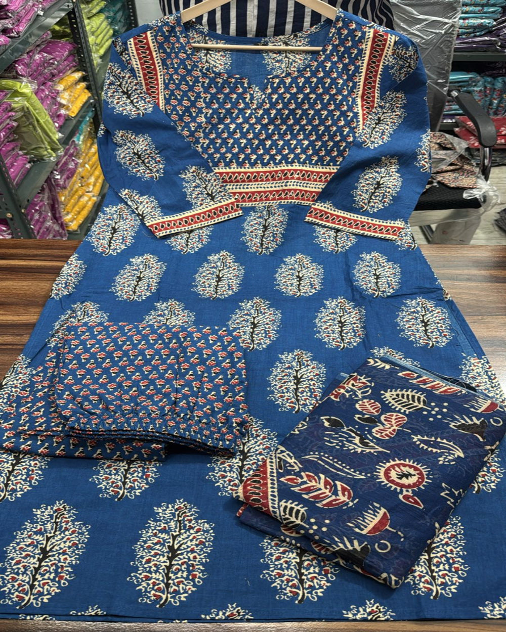 Cotton Dupatta set, Blue kurta pant with dupatta , suitkari