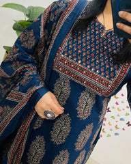 Cotton Dupatta set, Blue kurta pant with dupatta , suitkari