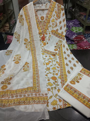 Yellow Floral Motif Printed Cotton kurta Pant Set with Dupatta