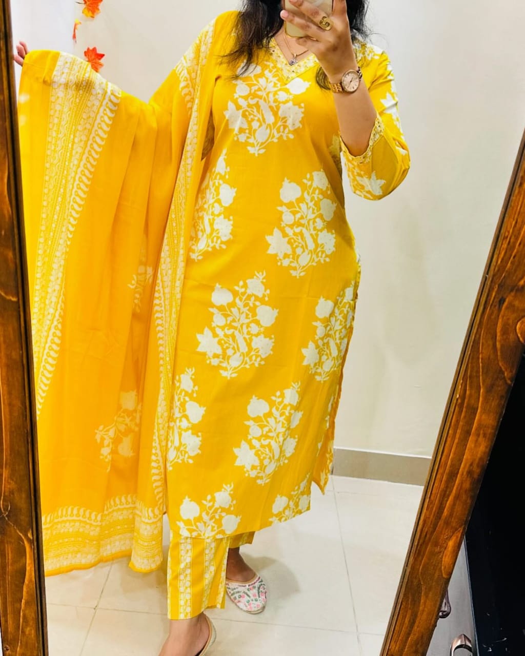 Yellow Bloom Cotton Sequence Suit Set