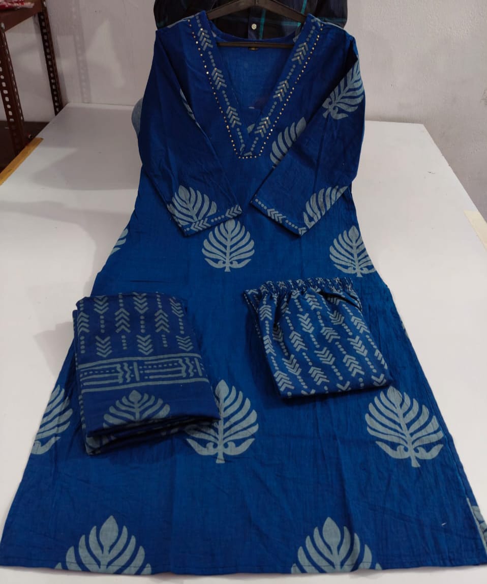cotton dupatta set, blue kurta pant with dupatta, suitkari