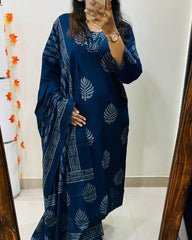 cotton dupatta set, blue kurta pant with dupatta, suitkari