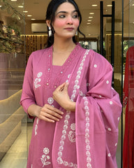 Pink dupatta set, Cotton kurta pant with dupatta , suitkari
