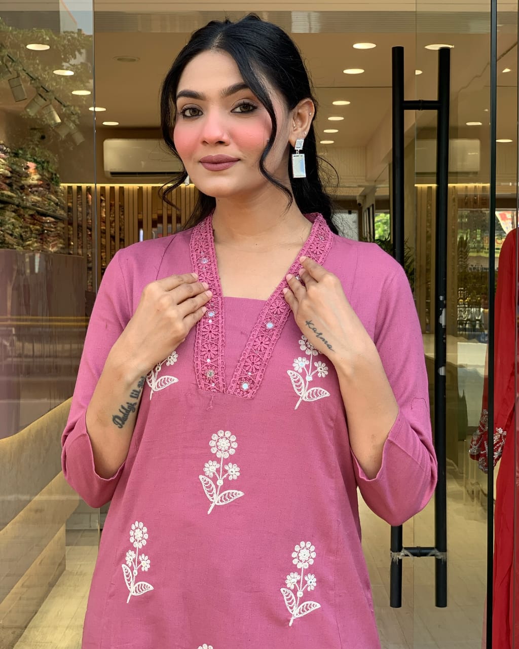 Pink dupatta set, Cotton kurta pant with dupatta , suitkari