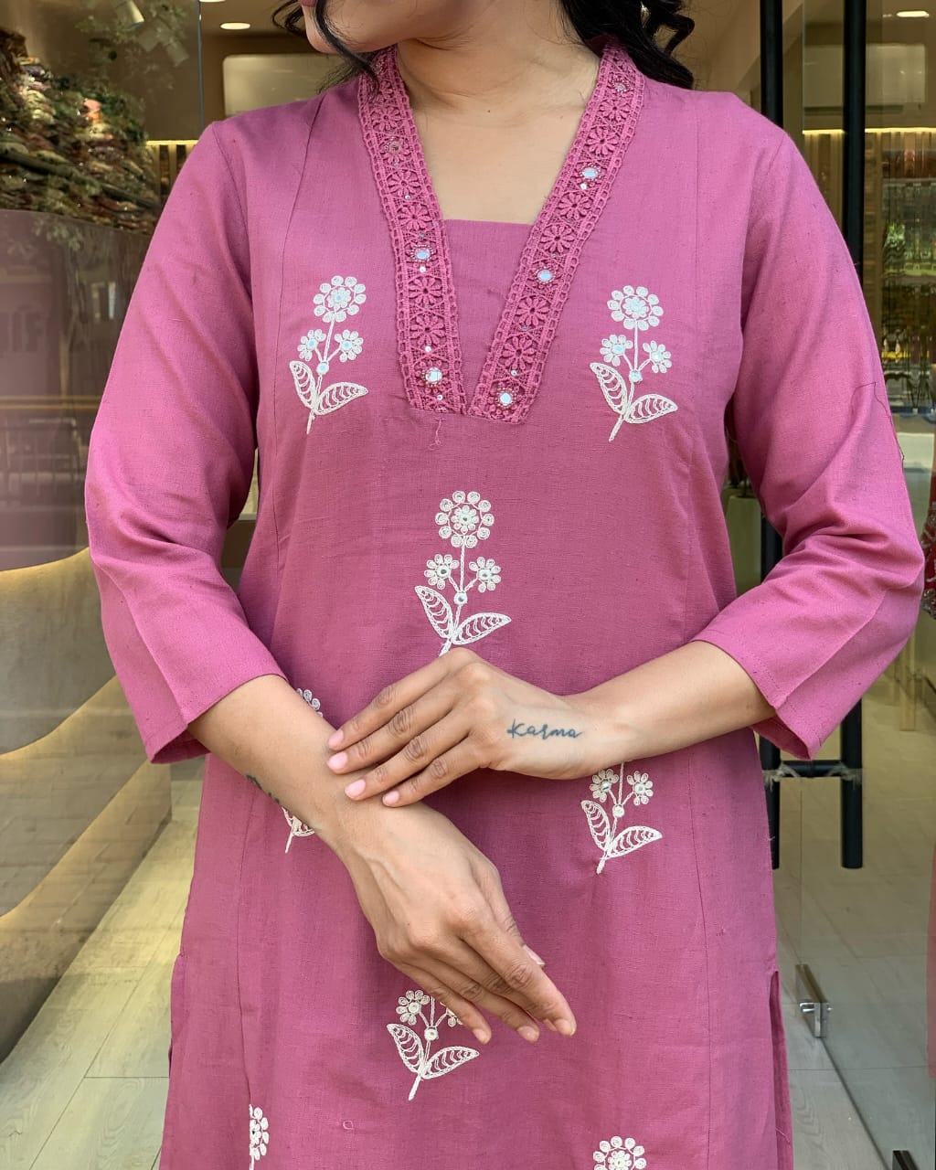 Pink dupatta set, Cotton kurta pant with dupatta , suitkari