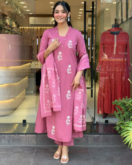 Pink dupatta set, Cotton kurta pant with dupatta , suitkari