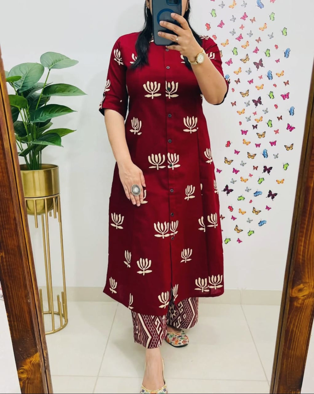 Cotton co-ord set, Maroon co-ord set, suitkari