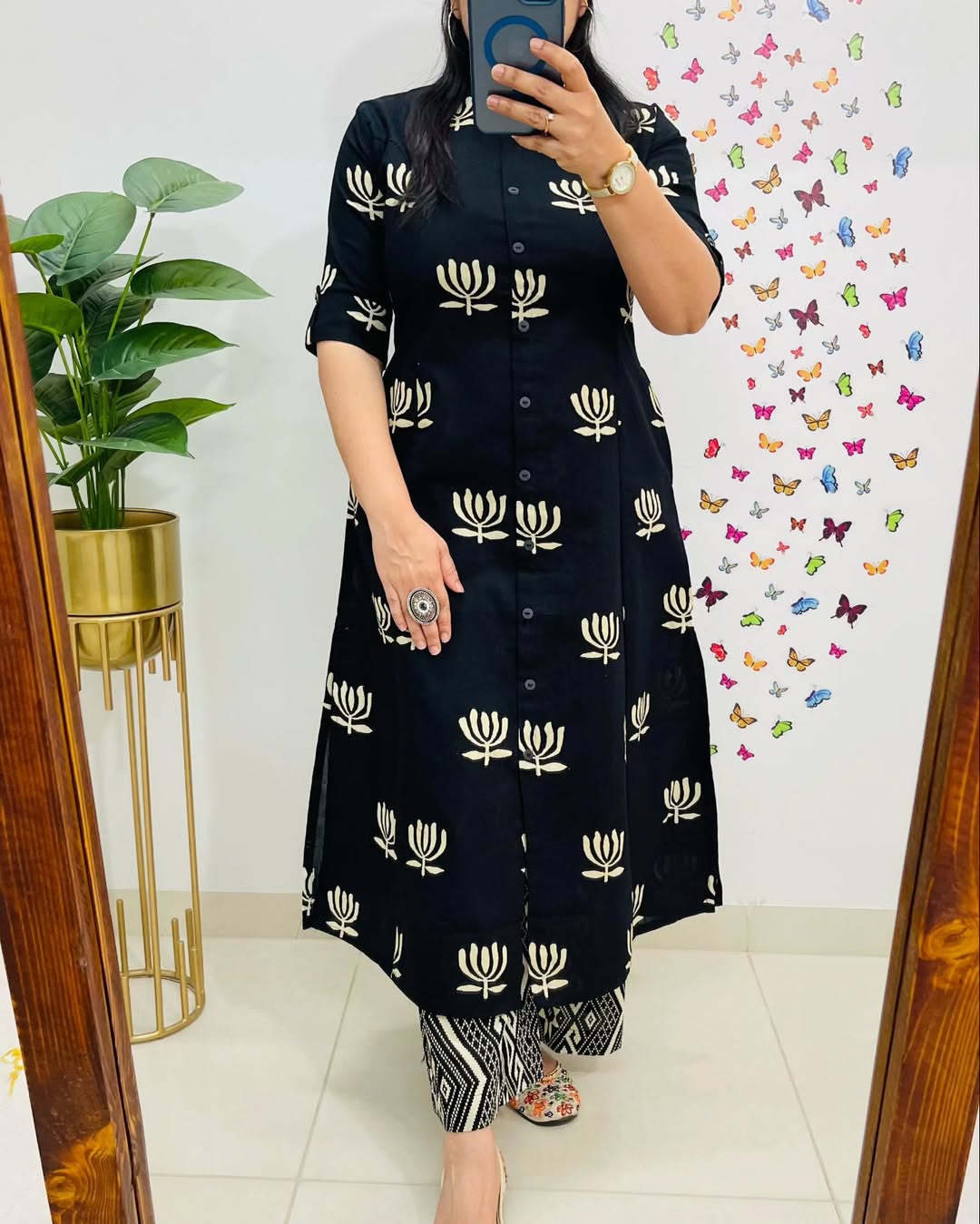 Cotton co-ord set, black co-ord set, suitkari